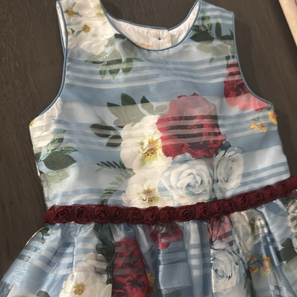 Laura Ashley Little Girls Floral Shadow Stripe Sleeveles Dress Girls Size 6X - Picture 10 of 10